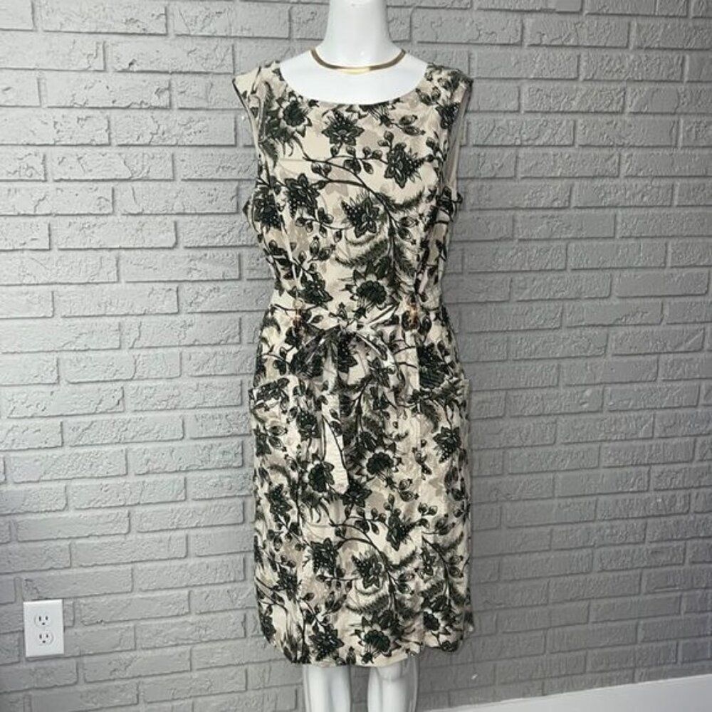 Anne Klein Women Sleeveless Floral Print Tie Waist Shift Dress Size 12